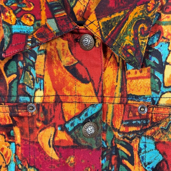 Kaktus Abstract Art to Wear Cotton Red Orange Button Up Jacket | Size Large - Picture 4 of 8